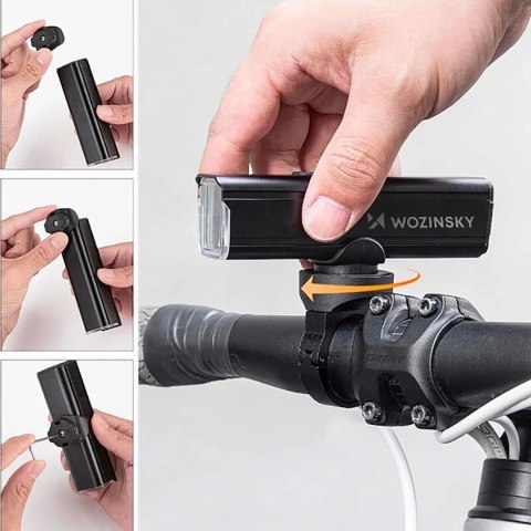 Zestaw lampek rowerowych Wozinsky WSBLB3 przednia (1000 lm) USB-C i tylna USB micro - czarny