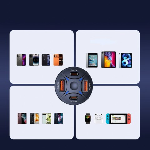 Ładowarka samochodowa Wozinsky WLS-04 2xUSB-C 2xUSB-A - czarna