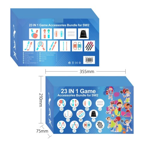 Pakiet akcesoriów rodzinnych 23 w 1 do konsoli Nintendo Switch 2 - zestaw pomarańczowy i niebieski