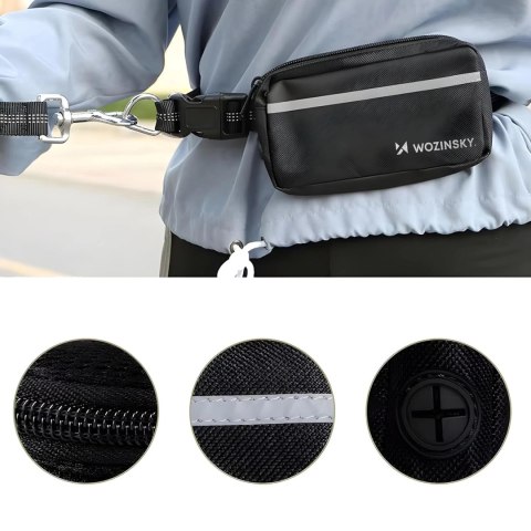 Pas biodrowy z saszetką i elastyczną smyczą do biegania z psem Wozinsky WPST-01 - czarny