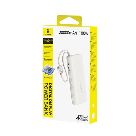 Powerbank Baseus EnerFill FC41 20000mAh 100W z wyświetlaczem cyfrowym z dwoma wbudowanymi kablami USB-C - beżowy