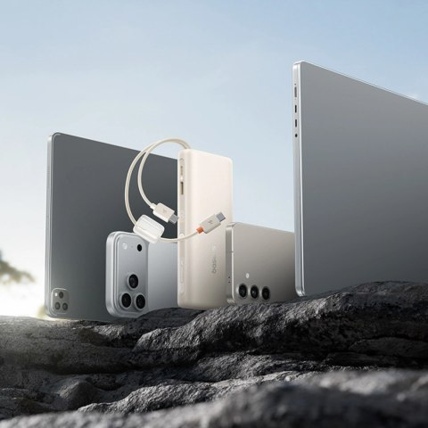 Powerbank Baseus EnerFill FC41 20000mAh 100W z wyświetlaczem cyfrowym z dwoma wbudowanymi kablami USB-C - beżowy