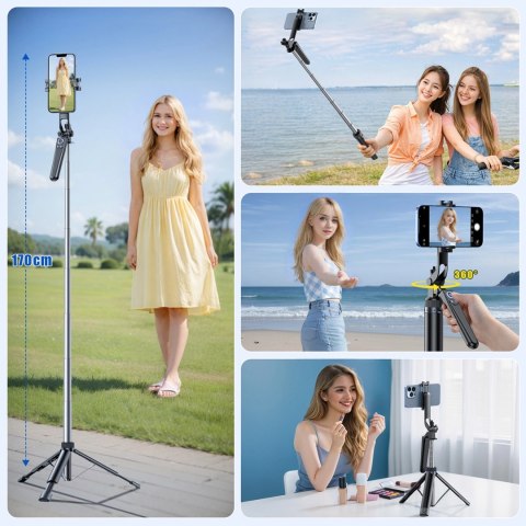 Wozinsky Selfie stick WC1Y30S teleskopowy tripod 1.3m z uchwytem na telefon - czarny