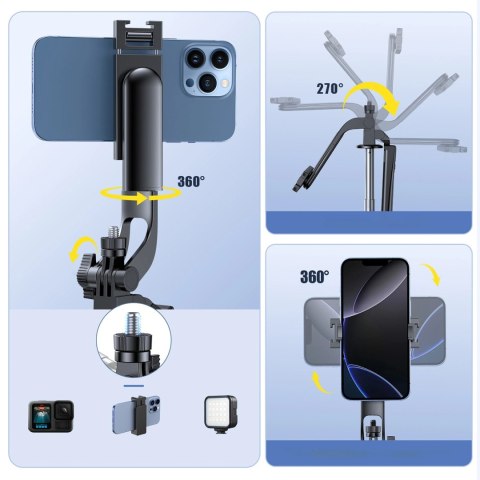 Wozinsky Selfie stick WC1Y30S teleskopowy tripod 1.3m z uchwytem na telefon - czarny