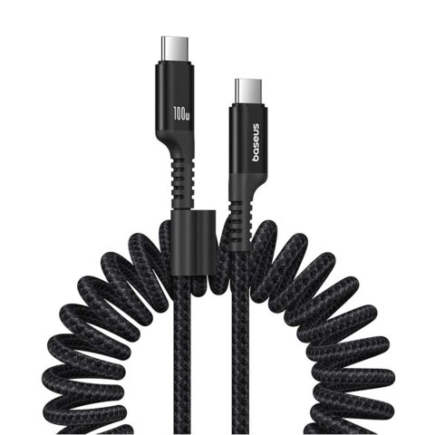 Kabel Baseus Fish-Eye USB-C - USB-C spiralny 100W 1m - czarny