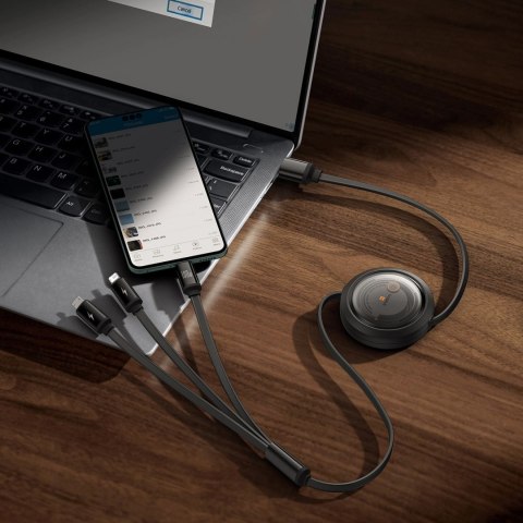 Kabel zwijany Baseus Free2Draw Retractable Crystal 100W 3w1 USB-A - MicroUSB/Lightning/USB-C 1,1m - czarny