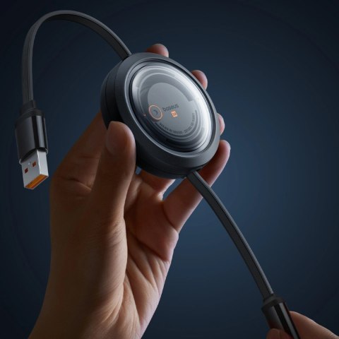 Kabel zwijany Baseus Free2Draw Retractable Crystal 100W 3w1 USB-A - MicroUSB/Lightning/USB-C 1,1m - czarny