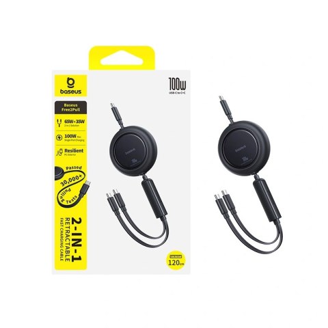 Kabel zwijany Baseus Free2Pull Mini 100W 3w1 USB-C - 2xUSB-C 1.2m - czarny