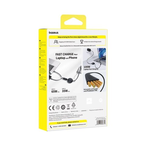 Kabel zwijany Baseus Free2Pull Mini 100W 3w1 USB-C - 2xUSB-C 1.2m - czarny