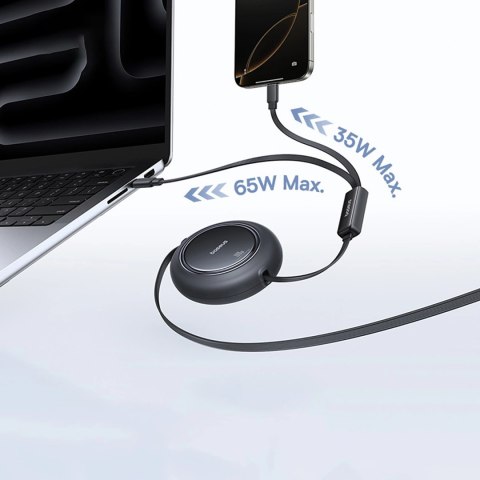 Kabel zwijany Baseus Free2Pull Mini 100W 3w1 USB-C - 2xUSB-C 1.2m - czarny