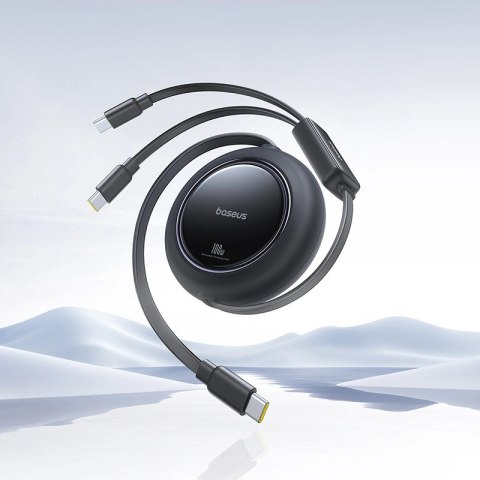 Kabel zwijany Baseus Free2Pull Mini 100W 3w1 USB-C - 2xUSB-C 1.2m - czarny