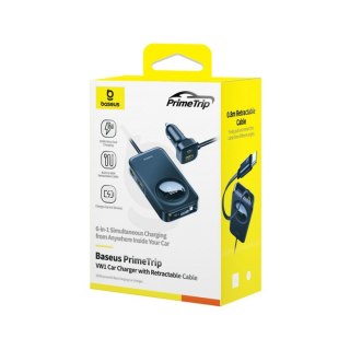 Ładowarka samochodowa Baseus PrimeTrip VW1 60W ze zwijanym kablem do 6 urządzeń - czarna