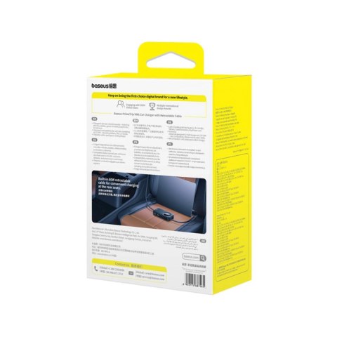 Ładowarka samochodowa Baseus PrimeTrip VW1 60W ze zwijanym kablem do 6 urządzeń - czarna