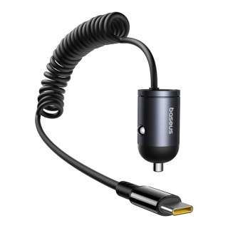 Ładowarka samochodowa Baseus Tiny Star 30W z wbudowanym spiralnym kablem USB-C - czarna