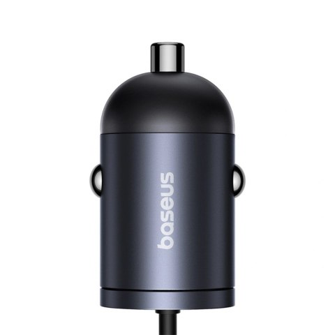 Ładowarka samochodowa Baseus Tiny Star 30W z wbudowanym spiralnym kablem USB-C - czarna