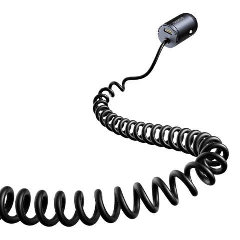 Ładowarka samochodowa Baseus Tiny Star 30W z wbudowanym spiralnym kablem USB-C - czarna