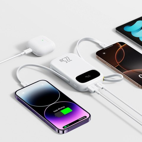 Powerbank Baseus EnerFill FC31 20000mAh 22.5W z wyświetlaczem cyfrowym z 2 wbudowanymi kablami - biały