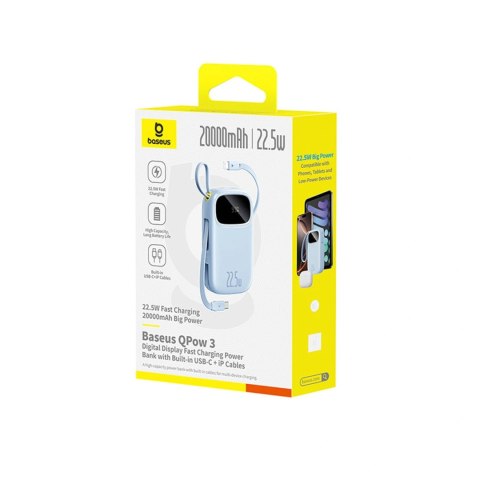 Powerbank Baseus EnerFill FC31 20000mAh 22.5W z wyświetlaczem cyfrowym z 2 wbudowanymi kablami - niebieski