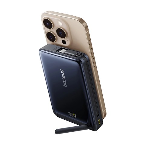 Powerbank Baseus Nomos 10000mAh 45W Qi2 z podstawką kompatybilny z MagSafe z wbudowanym kablem USB-C - czarny