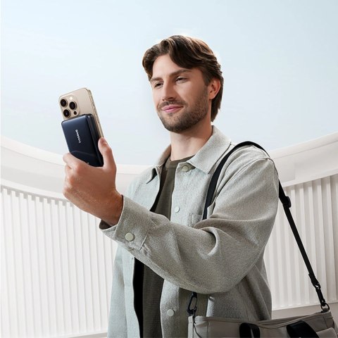 Powerbank Baseus Nomos 10000mAh 45W Qi2 z podstawką kompatybilny z MagSafe z wbudowanym kablem USB-C - czarny