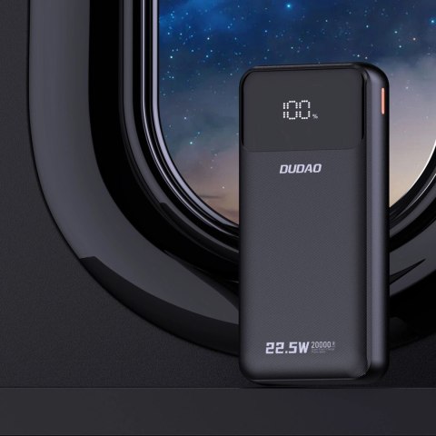 Powerbank Dudao K15Pro 20000mAh 22.5W PD USB-C / USB-A / wbudowane kable Lightning i USB-C - czarny