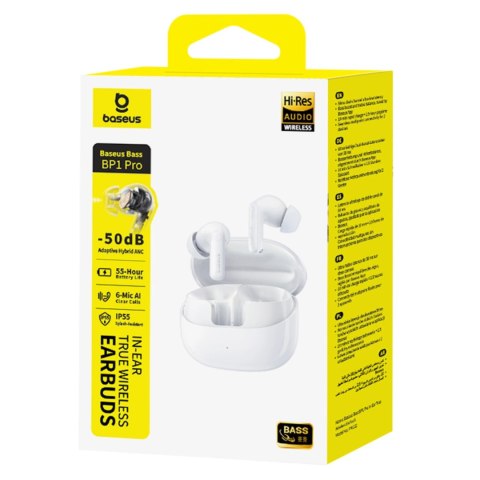 Słuchawki bezprzewodowe Baseus Bass BP1 Pro TWS Bluetooth douszne - białe