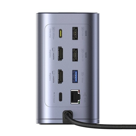 Stacja dokująca Baseus NU1 Air Spacemate hub 12w1 USB-C - 2xHDMI 4K@60Hz 2xUSB-C 10Gb/s 2xUSB-A 5Gb/s 2xUSB-A (480Mb/s) RJ45 SD/