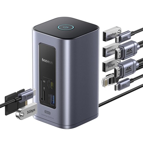 Stacja dokująca Baseus NU1 Air Spacemate hub 12w1 USB-C - 2xHDMI 4K@60Hz 2xUSB-C 10Gb/s 2xUSB-A 5Gb/s 2xUSB-A (480Mb/s) RJ45 SD/