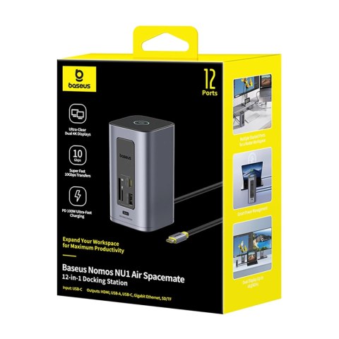 Stacja dokująca Baseus NU1 Air Spacemate hub 12w1 USB-C - 2xHDMI 4K@60Hz 2xUSB-C 10Gb/s 2xUSB-A 5Gb/s 2xUSB-A (480Mb/s) RJ45 SD/