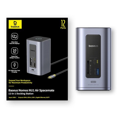 Stacja dokująca Baseus NU1 Air Spacemate hub 12w1 USB-C - 2xHDMI 4K@60Hz 2xUSB-C 10Gb/s 2xUSB-A 5Gb/s 2xUSB-A (480Mb/s) RJ45 SD/