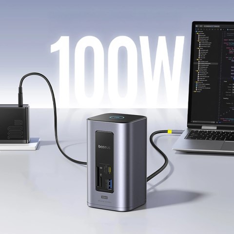 Stacja dokująca Baseus NU1 Air Spacemate hub 12w1 USB-C - 2xHDMI 4K@60Hz 2xUSB-C 10Gb/s 2xUSB-A 5Gb/s 2xUSB-A (480Mb/s) RJ45 SD/