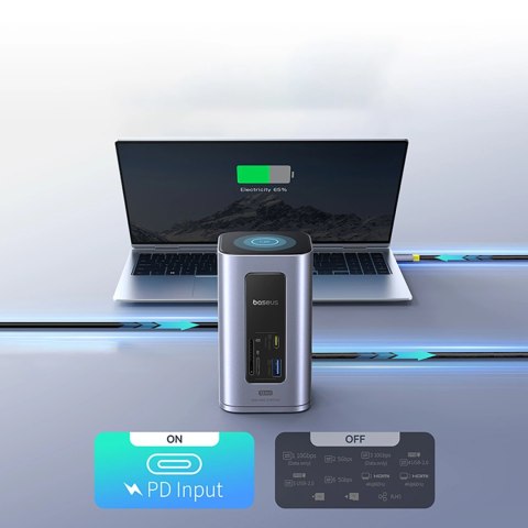 Stacja dokująca Baseus NU1 Air Spacemate hub 12w1 USB-C - 2xHDMI 4K@60Hz 2xUSB-C 10Gb/s 2xUSB-A 5Gb/s 2xUSB-A (480Mb/s) RJ45 SD/