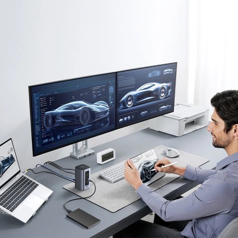 Stacja dokująca Baseus NU1 Air Spacemate hub 12w1 USB-C - 2xHDMI 4K@60Hz 2xUSB-C 10Gb/s 2xUSB-A 5Gb/s 2xUSB-A (480Mb/s) RJ45 SD/