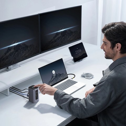 Stacja dokująca Baseus NU1 Air Spacemate hub 12w1 USB-C - 2xHDMI 4K@60Hz 2xUSB-C 10Gb/s 2xUSB-A 5Gb/s 2xUSB-A (480Mb/s) RJ45 SD/