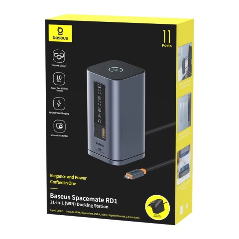 Stacja dokująca Baseus Spacemate RD1 hub 11w1 USB-C - 2xHDMI 4K@60Hz 2xDP 4K@60Hz 2xUSB-A 10Gb/s USB-C 10Gb/s RJ45 USB-A 480Mb/s