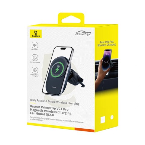 Uchwyt magnetyczny Baseus PrimeTrip VC1 Pro z ładowarką indukcyjną Qi2 na kratkę nawiewiu - czarny