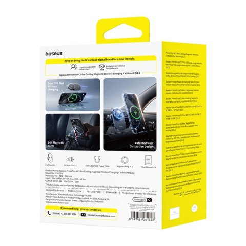 Uchwyt magnetyczny Baseus PrimeTrip VC2 Pro z ładowarką Qi2.2 z wentylatorem na kratkę nawiewu - czarny
