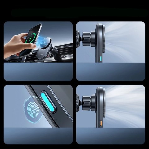 Uchwyt magnetyczny Baseus PrimeTrip VC2 Pro z ładowarką Qi2.2 z wentylatorem na kratkę nawiewu - czarny