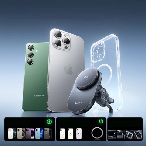 Uchwyt magnetyczny Baseus PrimeTrip VC2 Pro z ładowarką Qi2.2 z wentylatorem na kratkę nawiewu - czarny