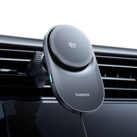 Uchwyt magnetyczny Baseus PrimeTrip VC2 Pro z ładowarką Qi2.2 z wentylatorem na kratkę nawiewu - czarny