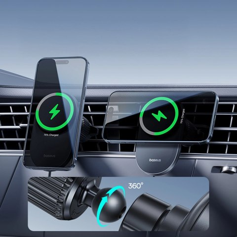Uchwyt magnetyczny Baseus PrimeTrip VC2 Pro z ładowarką Qi2.2 z wentylatorem na kratkę nawiewu - czarny