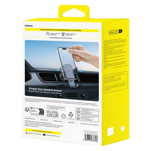 Uchwyt samochodowy Baseus Metal Age Go grawitacyjny na kratkę nawiewu - szary