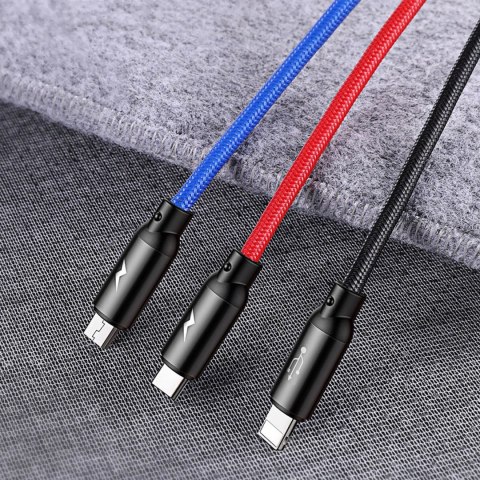 Kabel Baseus Three Primary Colors 3w1 USB-A - micro USB / Lightning / USB-C 3.5A 1,2 m - czarny