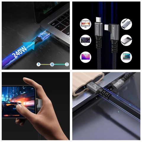 Kabel kątowy Wozinsky WPS3-UY41S USB-C Thunderbolt 4 240W 1m 4K - czarny