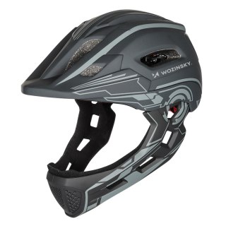 Kask rowerowy fullface dziecięcy Wozinsky z tylną lampką USB S - szary