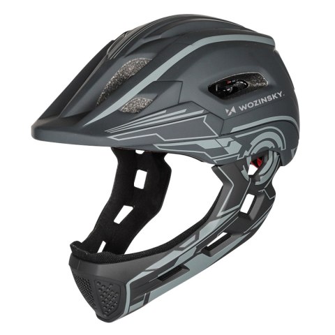 Kask rowerowy fullface dziecięcy Wozinsky z tylną lampką USB S - szary