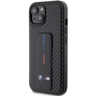 BMW nakładka do iPhone 15 6,1" BMHCP15SGSPCCK czarna HC GRIP STAND PU SMOOTH AND CARBON