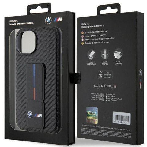 BMW nakładka do iPhone 15 6,1" BMHCP15SGSPCCK czarna HC GRIP STAND PU SMOOTH AND CARBON BMW nakładka do iPhone 15 6,1" BMHCP15SGSPCCK czarna HC GRIP STAND PU SMOOTH AND CARBON
