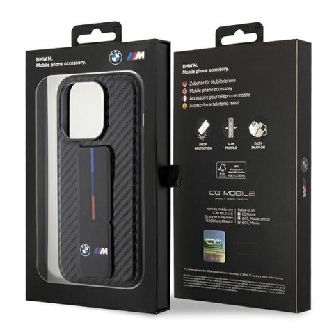 BMW nakładka do iPhone 15 Pro 6,1" czarna BMHCP15LGSPCCK M HC GRIP STAND PU SMOOTH AND CARBON BMW nakładka do iPhone 15 Pro 6,1" czarna BMHCP15LGSPCCK M HC GRIP STAND PU SMOOTH AND CARBON