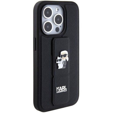 Karl Lagerfeld nakładka do iPhone 15 Pro 6,1" KLHCP15LGSAKCPK czarna HC GRIPSTAND SAFFIANO KC PINS